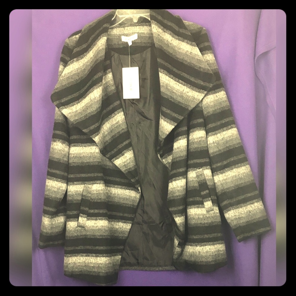 Women's JustFab Black/Grey Striped Jacket/Coat - L